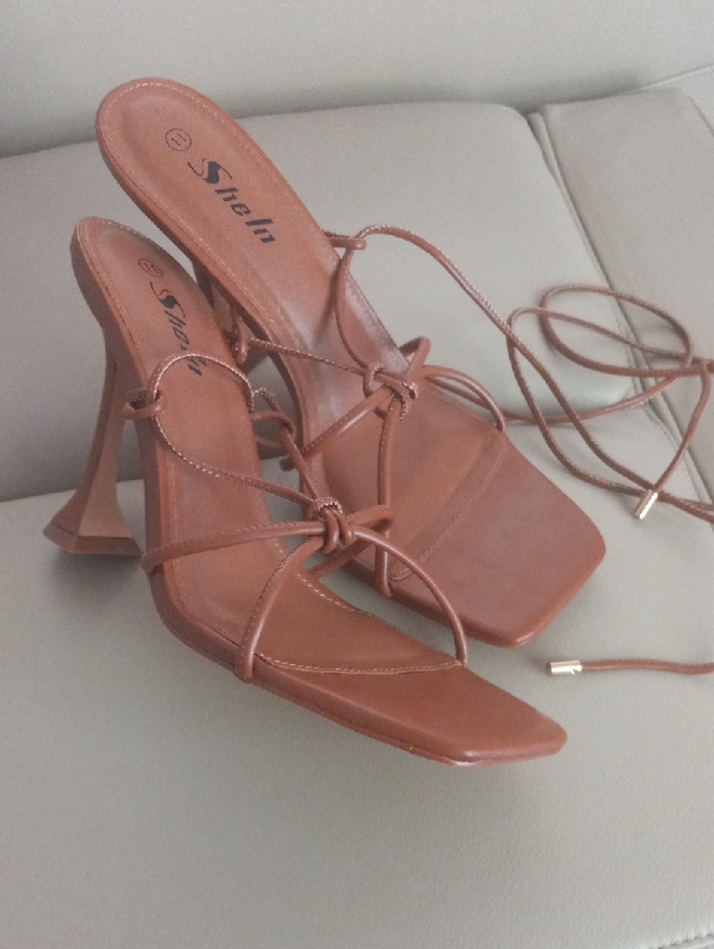 SHEIN Brown Strappy Square-Toe Lace-Up High Heels Size 11 Summer Sandals